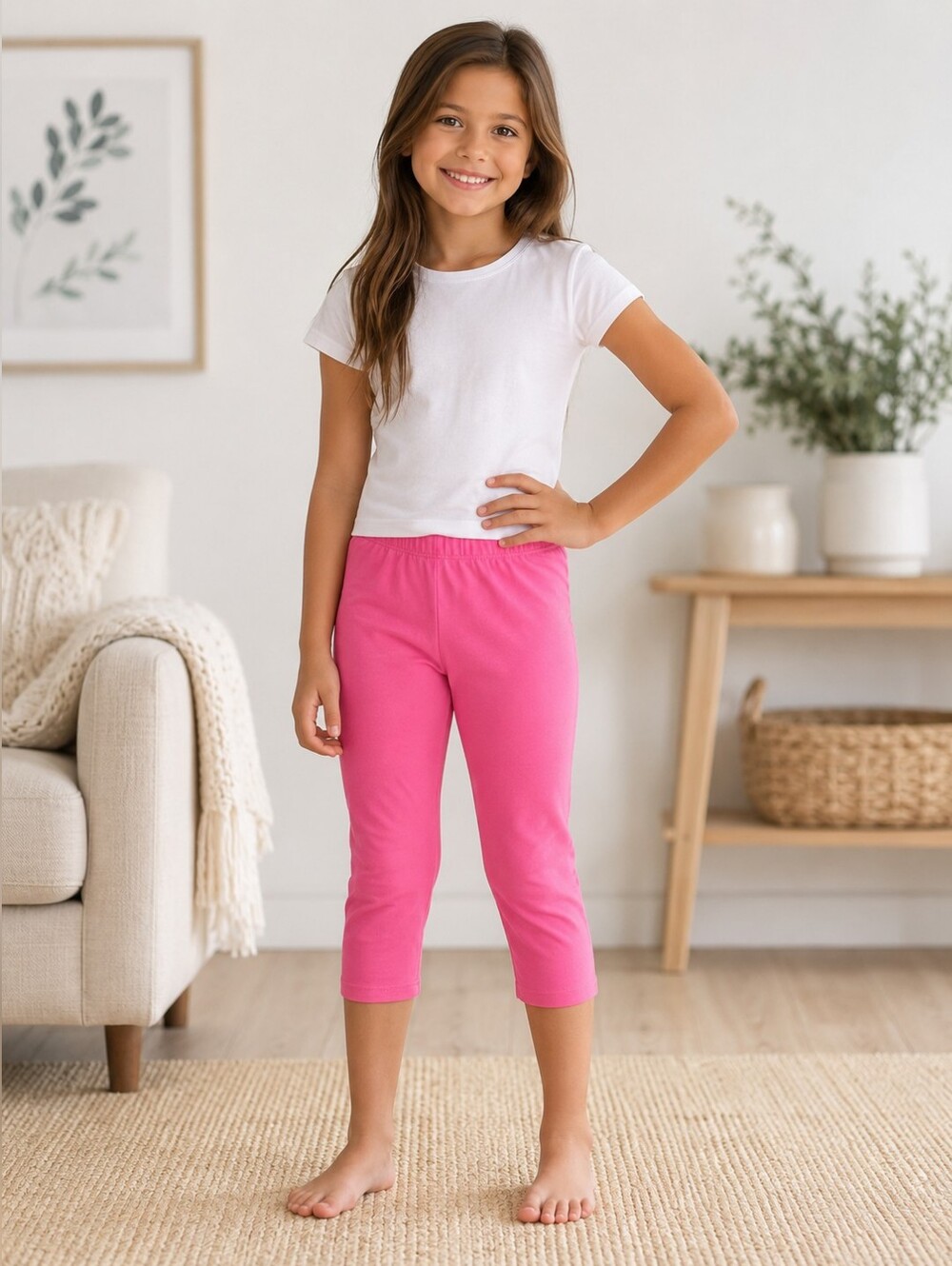 Arizona Jean Co Girls Pink Capri Leggings Size 7/8 Stretch Cotton Pull On
